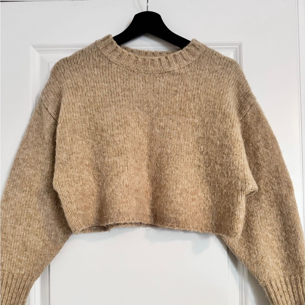 Camel Crew Neck Knit Sweater - Topshop Size XS